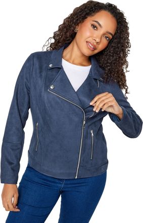 M&Co Womens Navy Blue Faux Suede Biker Jacket - Womens
