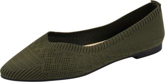 Generic Ladies Flat Shoes Pointed Toe Knit Ballet Flats Solid Color Comfortable Breathable Lightweight Dressy Slip On Pumps Shoes Indoor Outdoor Army Green