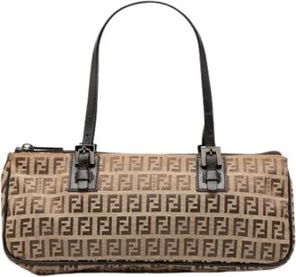 Fendi Pre-owned Canvas Shoulder Bag - Dames - Vintage Schoudertas - Beige - ONE Size - Leer - Vintage