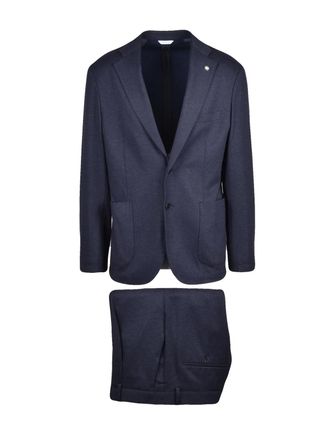 Manuel Ritz Blue Polyester-Blend Unlined Rounded Formal Suit