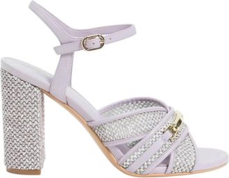 Twinset Paarse Raffia Hoge Hak Sandalen - Dames - Sandalen met hakken - Paars - 39 EU - Leer - Schoenen