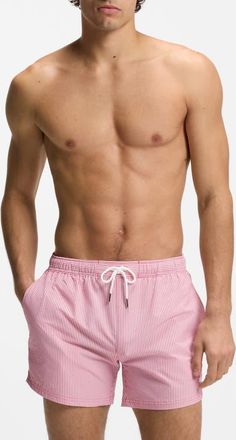 BOSS Velvetfish Seersucker Swim Trunks in Dark Red at Nordstrom, Size Xx-Large