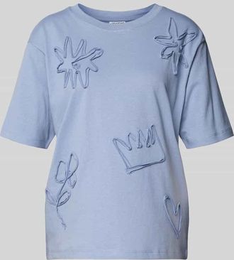 Jake*s Casual T-Shirt mit Applikationen in Bleu, Größe XL