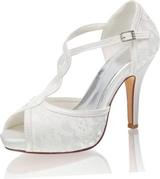 Emily Bridalwear Wedding Shoes peep Toe Criss Cross high Heel Sandals (3 UK, Ivory)