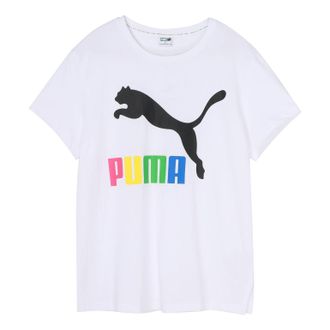 Puma (WMNS) PUMA Classics Logo Tee Large Logo Round Neck White 596512-92