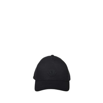 Moncler Cotton Gabardine Baseball Cap - Heren - Petten - Zwart - ONE Size - Katoen - Accessoires