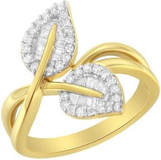 House of Brilliance 10K Yellow Gold 3/8 Cttw Diamond Leaf Cocktail Ring at Nordstrom, Size 9