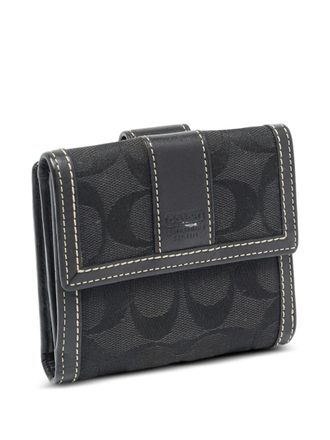 Coach logo-detail flap wallet - women - Canvas/Calf Leather - One Size - Black