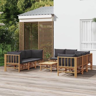 vidaXL Set De Muebles De Jard&iacute;n 9 Piezas Bamb&uacute; Con Cojines Gris Oscuro Vidaxl