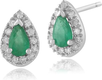 Gemondo Classic Pear Emerald & Diamond Cluster Stud Earrings in 9ct White Gold