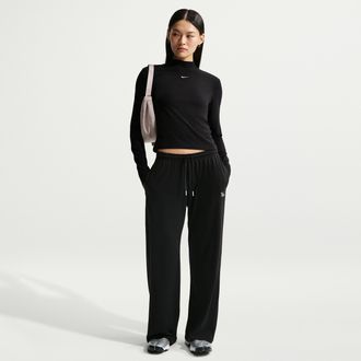 Nike Womens Nike Sportswear Chill Knit Mid-Rise Lightweight Open-Hem Pants in Black | IQ0092-010