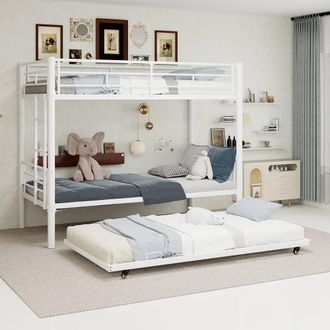 Matteo White Metal Triple Bunk Bed with Trundle - Space-Saving Design | Size: Single