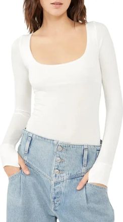 Free People Settle in Bodysuit Womens White Stretch Scoop Neck One Piece GBO1878