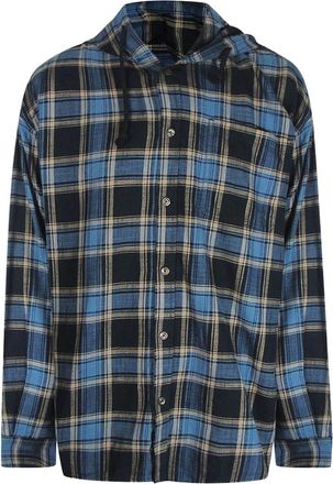 Diesel Mens Diesel Blue Checkered Black Hooded Shirt - Size: 38/Regular