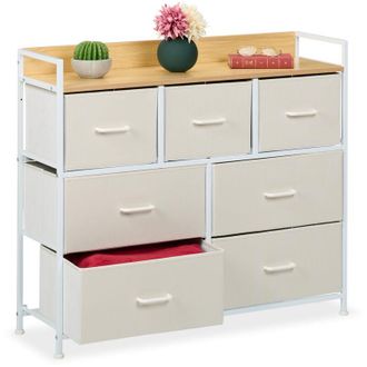 Relaxdays C&oacute;moda 7 Cajones, 85 X 100 X 30,5 Cm, Mueble Recibidor, Pasillo Y Dormitorio, Cajonera Moderna, Beige Y Blanco - Relaxdays