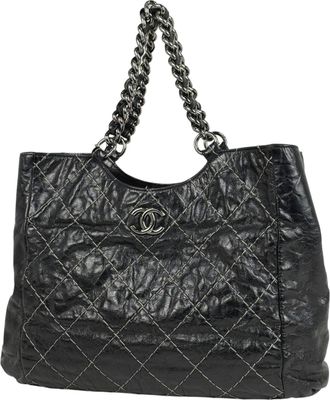 Chanel Black Leather Shoulder Bag Tote Bag (Pre-Owned)