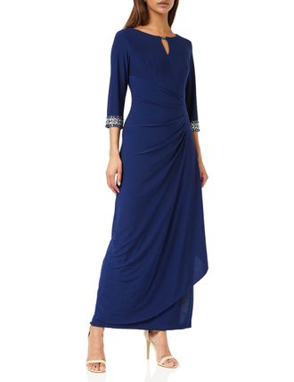 Gina Bacconi Long Jersey A-Line Dress with Keyhole Cutout Neckline & Embellishment Detail, Cobalt, 12