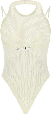 ADĀMO Andrea Adamo Womens Stretch Viscose Blend Bodysuit Ivory Polyester Nylon Bodysuits