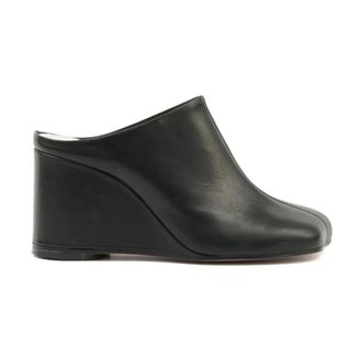 Maison Margiela Wedges, female, Black, Size: 10 US Asymmetric Toe Leather Mules