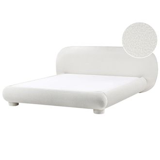 Beliani Cama Minimalista Retro 180 X 200 Cm Tapizado De Boucl&eacute; Blanco Crema Bayel