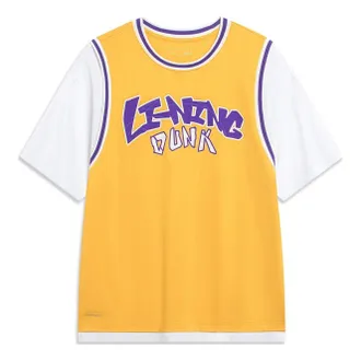Li-Ning Hoops Graphic Faux Two Piece T-shirt Yellow Purple AHST573-4
