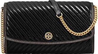 Tory Burch Robinson Patent Puffy Quilted Chain Wallet Cross Body Womens Handbags Black, Chain/Gold Tone/Leather