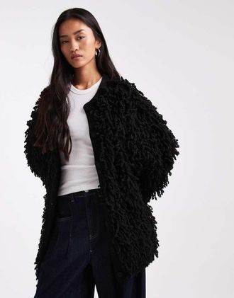 Asos Coatigan nero con dettagli a riccioli