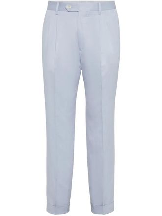 Brunello Cucinelli pressed-crease trousers - men - Silk/Eco Linen - 46 - Blue