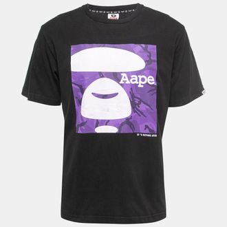 A Bathing Ape Black Logo Print Cotton Crew Neck Half Sleeve T-Shirt