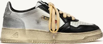 Autry SNEAKERS MEDALIST LOW SUPER VINTAGE LOW IN PELLE BIANCA NERA E ARGENTO