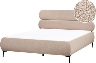 Beliani Classic Minimalist eu King Size Boucle Bed Frame 5ft3 Wingback Headboard Black Metal Legs Bedroom Taupe Lessay
