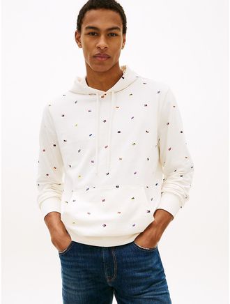 Tommy Hilfiger Mens Allover Flag Logo Hoodie - White - XXL