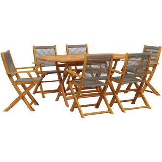 vidaXL Set De Comedor Jard&iacute;n 7 Pzas Polipropileno Madera Maciza Gris Vidaxl