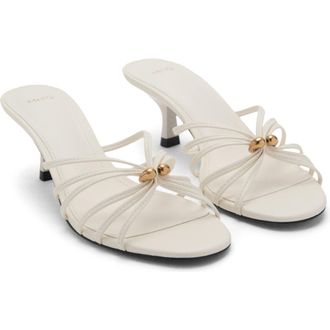 Mango Metallic Detail Kitten Heel Slide Sandal in Ecru at Nordstrom, Size 5Us