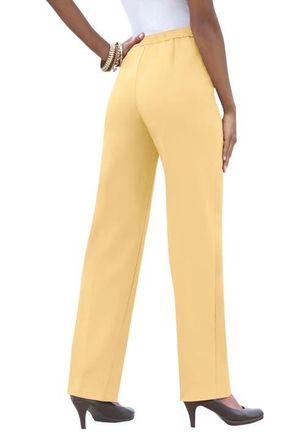 Roaman's Petite Plus Size Classic Bend Over Structured Straight Leg Pull-On Pant in Banana at Nordstrom, Size 32Short