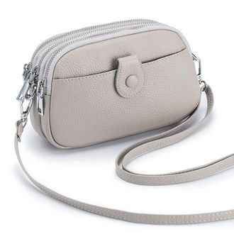 Generic Women s Genuine Leather Crossbody Bag Three Zipper Simple Small Mobile Phone with Adjustable Removable Shoulder Strap Soft Durable Cow 3 Main Compartm