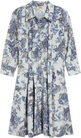 L'agence Journi Pleated Long Sleeve Shirtdress in Grey Multi Watercolr Butterfly at Nordstrom, Size 12