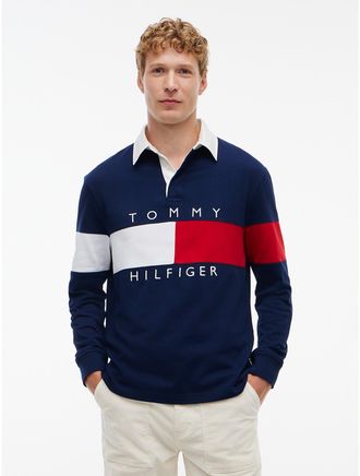 Tommy Hilfiger Mens Regular Fit Flag Colorblock Rugby Polo - Carbon Navy - XXXL