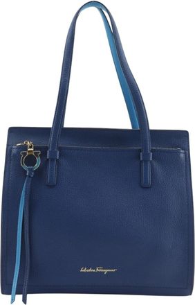 Ferragamo Blue Leather Tote Bag (Pre-Owned)