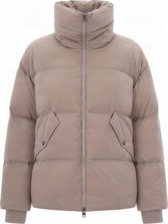 Woolrich Light Taupe Kelly Short Quilted High Collar Down Jacket