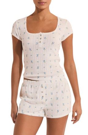 Etam Katell Pointelle Cotton Pajama Top in Ecru at Nordstrom, Size X-Large