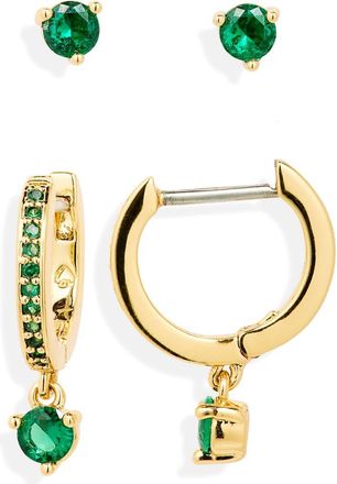 Kate Spade New York tiny twinkles set of 2 stud & huggie hoop earrings in Emerald Gold at Nordstrom Rack