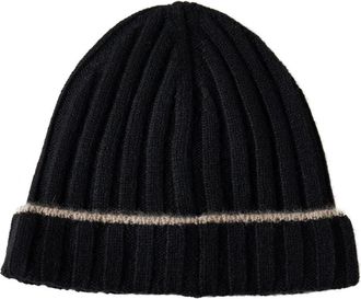 Brunello Cucinelli Zwarte Cashmere Geribbelde Beanie Hoed - Heren - Hoeden - Zwart - S - Accessoires