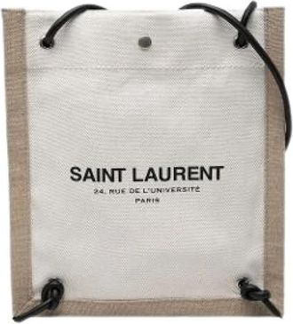 Saint Laurent Pre-owned Canvas Crossbody Bag - Dames - Vintage Schoudertas - Beige - ONE Size - Leer - Vintage