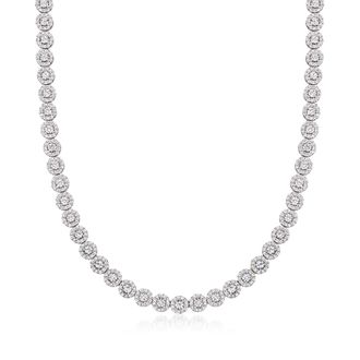 Ross-Simons CZ Halo Tennis Necklace in Sterling Silver