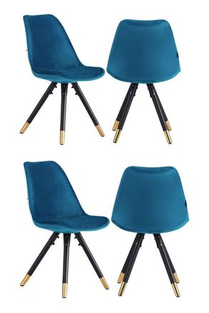 Life Interiors Set of 4 Sofia Ergonomic Modern Dining Chairs Upholstered in Velvet, Metal Legs with Gold End Caps in Blue