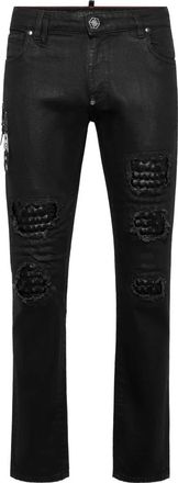 Philipp Plein Rockstar Jeans met Cocco Embossed Inserts - Heren - Slim Fit Jeans - Zwart - W32 - Katoen - Jeans