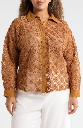 By Design Honey Love Long Sleeve Button-Up Shirt in Cinnamon at Nordstrom Rack, Size 1X
