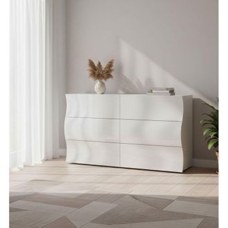 Dmora Cassettiera - 6 Cassetti Apertura Scorrevole, Bianco Lucido, -, 155.1x40x81.5h cm Brownsweg