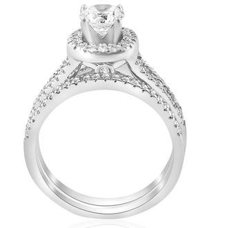 Pompeii3 1ct Halo Diamond Engagement Ring Set Split Shank Bridal Wedding 14K White Gold Size Selectable